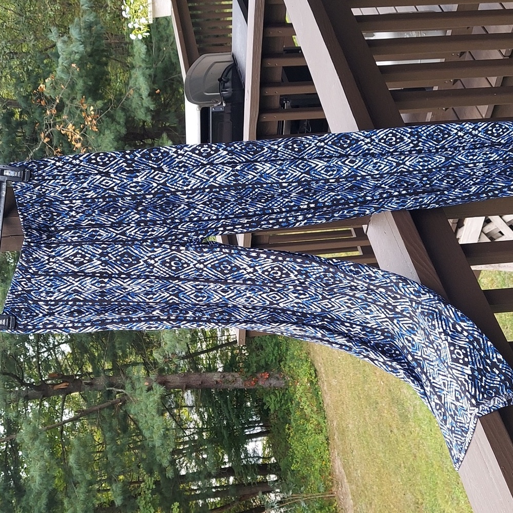 Ambiance Apparel Blue White Multi Geometric Print Flowy Pants Sz S